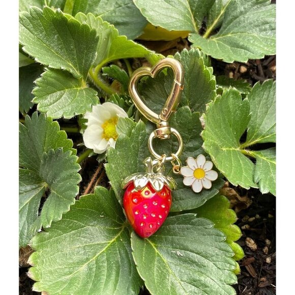 ✨ Agromusk Women Red Cute Strawberry Heart Flower Daisy Bag Charms Key Chains - Picture 7 of 8